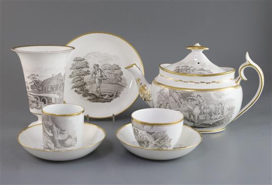 A Spode bat-printed part tea and coffee set, c.1810,